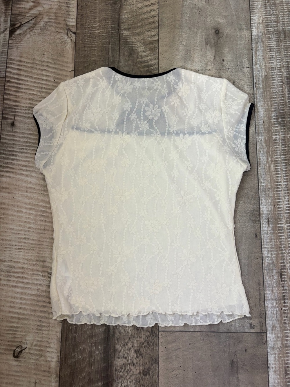 Cider Cream Lace Blouse with Black Trim and Tie - Picture 4 of 4
